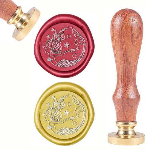 Sealing Wax Stamps Mermaid Retro Wood Stamp Wax Seal 25mm Removable Brass Seal Wood Handle for Envelopes Invitations Wedding Embellishment Bottle Decoration Gift Packing