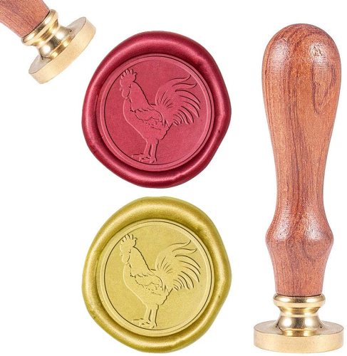Rooster, Sealing Wax Stamp Animal Retro Wood Stamp Wax Seal 25mm Removable Brass Seal Wood Handle for Envelopes Invitations Wedding Embellishment Bottle Decoration Gift Packing
