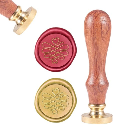 Sealing Wax Stamps Infinite Loop Heart Retro Wood Stamp Wax Seal 25mm Removable Brass Seal Wood Handle for Envelopes Invitations Wedding Embellishment Bottle Decoration