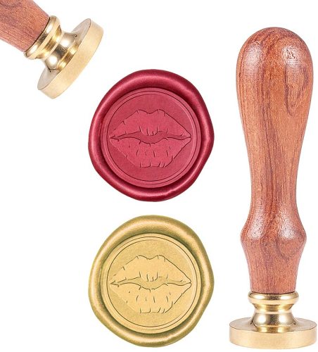 Sealing Wax Stamps Lip Pattern Retro Wood Stamp Wax Seal 25mm Removable Brass Seal Wood Handle for Envelopes Invitations Wedding Embellishment Bottle Decoration Gift Packing