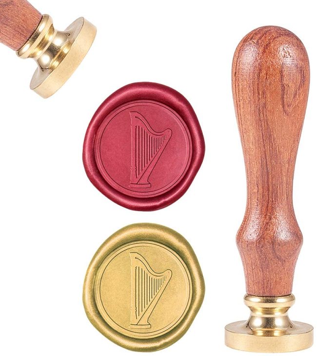 Wax Seal Stamp Orchestral Harp, Sealing Wax Stamps Music Retro Wood Stamp Wax Seal 25mm Removable Brass Seal Wood Handle for Concert Envelopes Invitations Bottle Decoration Gift Packing