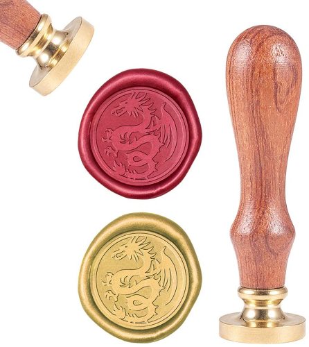 Wax Seal Stamp, Sealing Wax Stamps Dragon Retro Wood Stamp Wax Seal 25mm Removable Brass Seal Wood Handle for Envelopes Invitations Wedding Embellishment Bottle Decoration