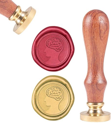 Wax Seal Stamp Human Brain, Sealing Wax Stamps Retro Wood Stamp Wax Seal 25mm Removable Brass Head Wood Handle for Envelopes Academic Conference Invitations Bottle Decoration Gift Packing
