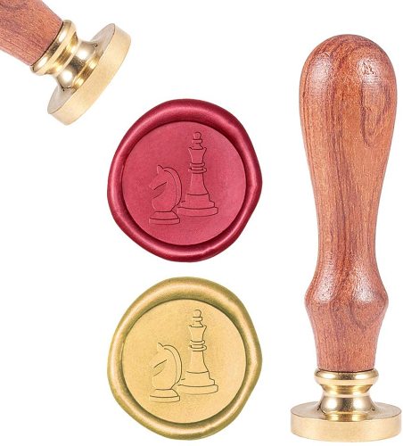 Chess, Sealing Wax Stamps Retro Wood Stamp Wax Seal 25mm Removable Brass Head Wood Handle for Envelopes Race Invitations Bottle Decoration Gift Packing