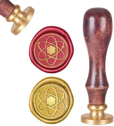 Stamp Lithium Atoms, Sealing Wax Stamps Retro Wood Stamp Wax Seal 25mm Removable Brass Seal Wood Handle for Envelopes Invitations Wedding Embellishment Bottle Decoration