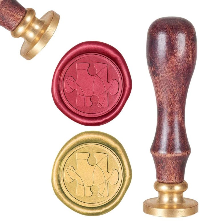Puzzle, Sealing Wax Stamps Retro Wood Stamp Wax Seal 25mm Removable Brass Seal Wood Handle for Envelopes Invitations Wedding Embellishment Bottle Decoration