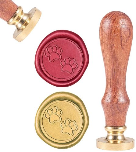 Sealing Wax Stamps Dog Paw Prints Retro Wood Stamp Wax Seal 25mm Removable Brass Seal Wood Handle for Envelopes Invitations Wedding Embellishment Bottle Decoration
