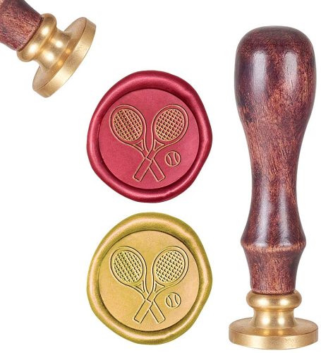 Tennis Racket, Sealing Wax Stamps Retro Wood Stamp Wax Seal 25mm Removable Brass Seal Wood Handle for Envelopes Invitations Wedding Embellishment Bottle Decoration