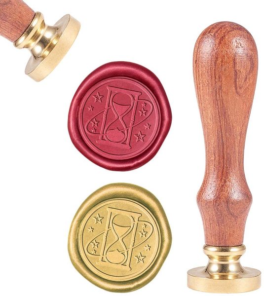 Sealing Wax Stamps Sand Clock Retro Wood Stamp Wax Seal Removable Brass Seal for Envelope Invitation Wedding Embellishment Bottle Decoration