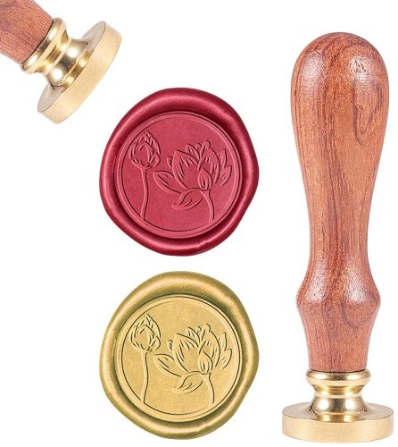 Chinese Lotus, Sealing Wax Stamps Flower Retro Wood Stamp Wax Seal 25mm Removable Brass Seal Wood Handle for Envelopes Invitations Wedding Embellishment Bottle Decoration
