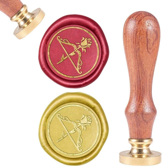 Rose Bow and Arrow, Sealing Wax Stamps Retro Wood Stamp Wax Seal Removable Brass Seal Head 25mm Wooden Handle for Envelope Invitation Wedding Embellishment Bottle Decoration