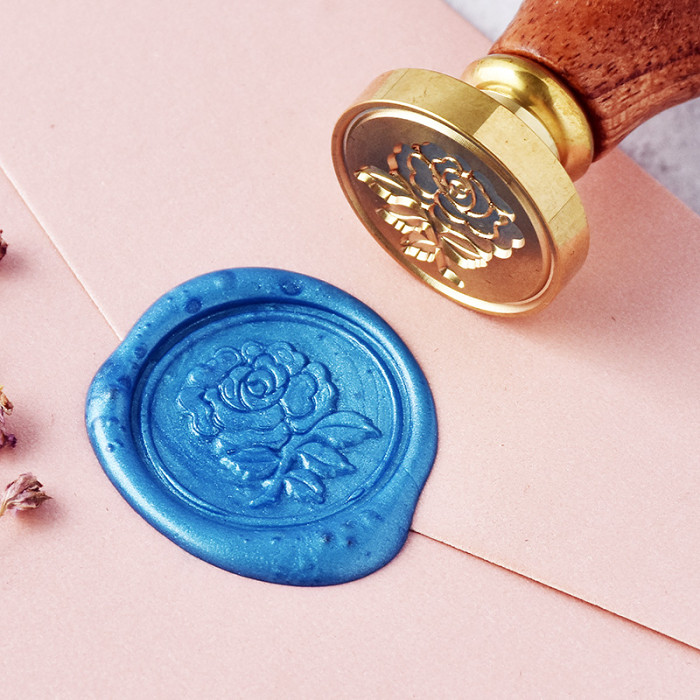 Blue Rose Wax Seal Stamp Rose Sealing Wax Stamp Kit Personalized Brass  Stamp : VEASOON