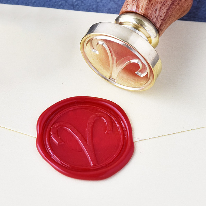 Wax Seal Kit with Stamp and Spoon, 6 Brass Seals