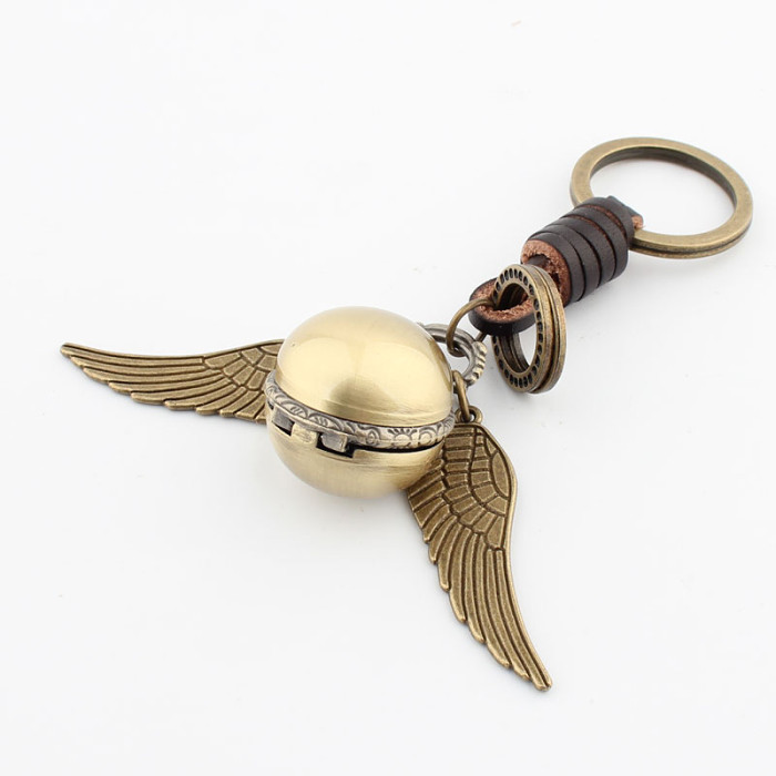 Ball With Wings Pocket Watch Keychain Classic Brass Watch Personalized Gifts for Men