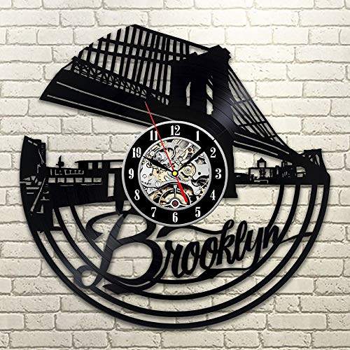 Vinyl Record Wall Clock Brooklyn Skyline 3D Brooklyn Bridge Clock