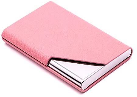 Business Name Card Holder Luxury PU Leather & Stainless Steel Multi Card Case,Business Name Card Holder Wallet Credit Card ID Case/Holder for Men & Women - Keep Your Business Cards Clean (Gray)