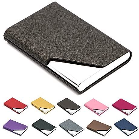 Business Name Card Holder Luxury PU Leather & Stainless Steel Multi Card Case,Business Name Card Holder Wallet Credit Card ID Case/Holder for Men & Women - Keep Your Business Cards Clean (Gray)