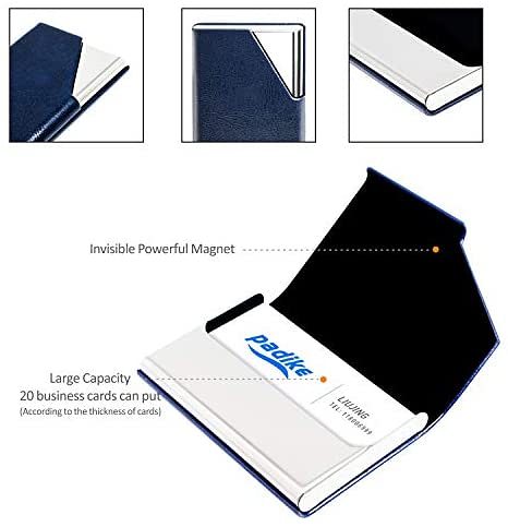 Business Name Card Holder Luxury PU Leather & Stainless Steel Multi Card Case,Business Name Card Holder Wallet Credit Card ID Case/Holder for Men & Women - Keep Your Business Cards Clean (Gray)