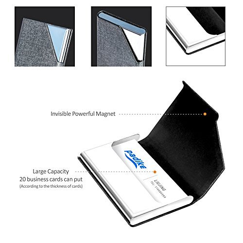 Business Name Card Holder Luxury PU Leather & Stainless Steel Multi Card Case,Business Name Card Holder Wallet Credit Card ID Case/Holder for Men & Women - Keep Your Business Cards Clean (Gray)