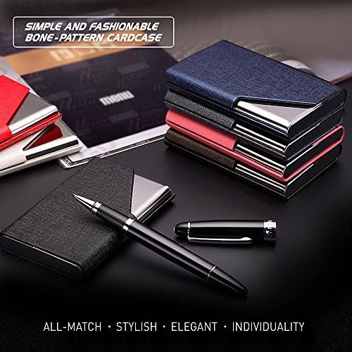 Business Name Card Holder Luxury PU Leather & Stainless Steel Multi Card Case,Business Name Card Holder Wallet Credit Card ID Case/Holder for Men & Women - Keep Your Business Cards Clean (Gray)