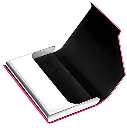 Business Name Card Holder Luxury PU Leather & Stainless Steel Multi Card Case,Business Name Card Holder Wallet Credit Card ID Case/Holder for Men & Women - Keep Your Business Cards Clean (Gray)