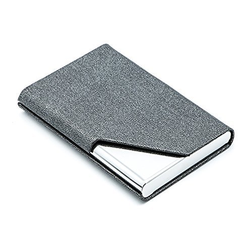 Business Name Card Holder Luxury PU Leather & Stainless Steel Multi Card Case,Business Name Card Holder Wallet Credit Card ID Case/Holder for Men & Women - Keep Your Business Cards Clean (Gray)