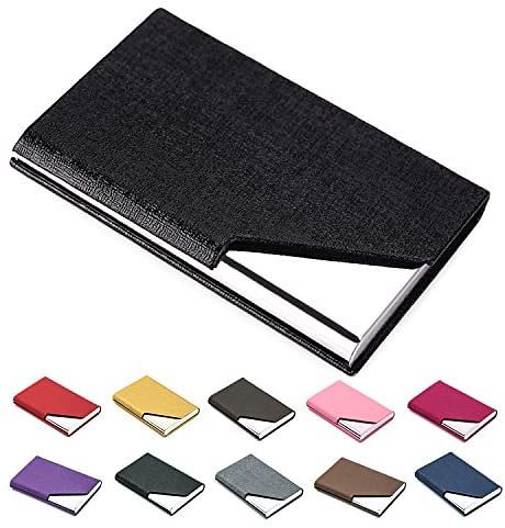 Business Name Card Holder Luxury PU Leather & Stainless Steel Multi Card Case,Business Name Card Holder Wallet Credit Card ID Case/Holder for Men & Women - Keep Your Business Cards Clean (Gray)