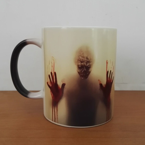 Newest design The walking dead coffee mugs heat Color changing tea cup Magic Mug gift  zombie head double sides printing