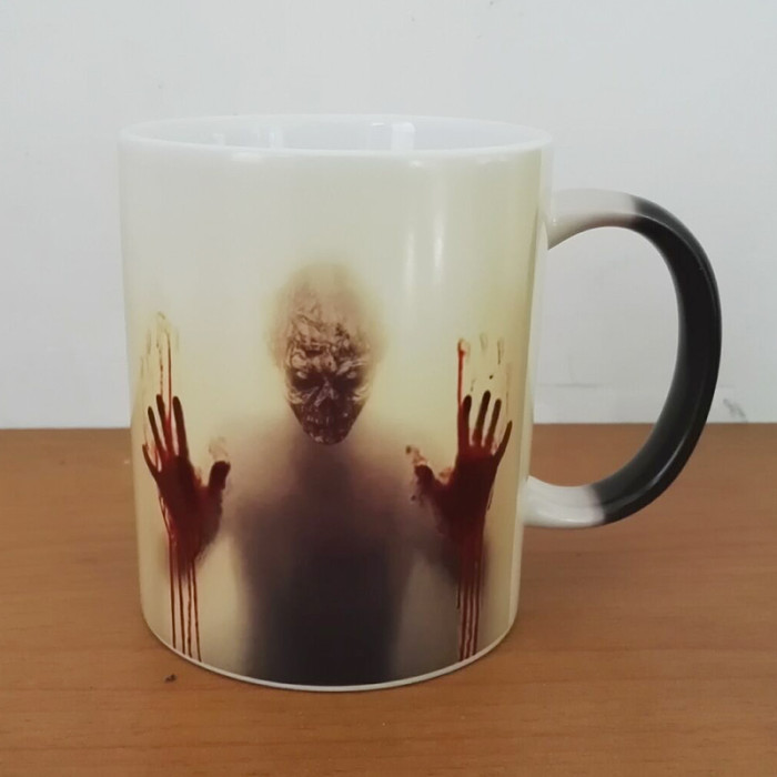 Newest design The walking dead coffee mugs heat Color changing tea cup Magic Mug gift  zombie head double sides printing