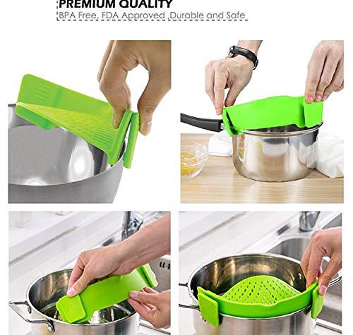 Snap n Strain Clip on Strainer - Silicone Pot and Pan Strainer, Clip on Colander, Pasta Strainer - Strainer for draining Vegetables, Fruits, Meat, Ground Beef - Heat Resistant, Easy to Use.