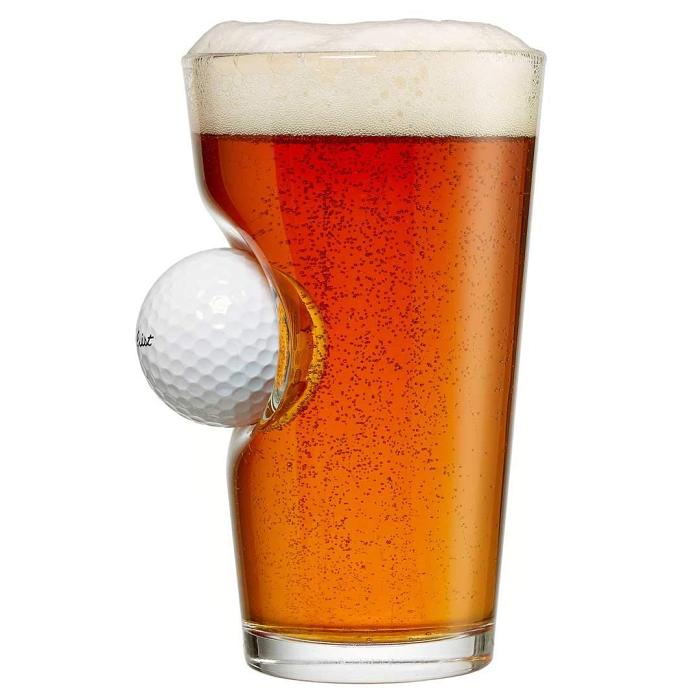 Beer Glass With A Real Golf Ball