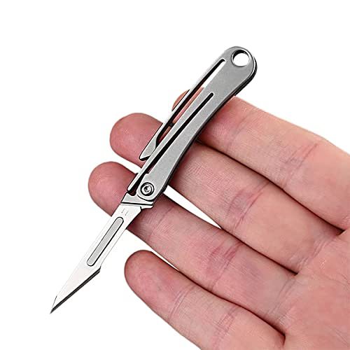 Small Titanium Utility Knife,EDC Pocket Knife Folding Knife with 10 Blades,Ultralight Keychain Knife only 0.32oz.(kpq-1031)