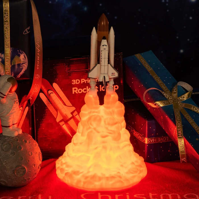 Blast off into the night with a rocket ship night light