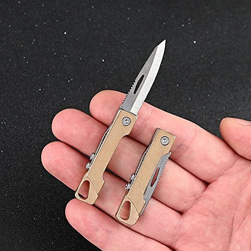 KUNSON Ultra Small Little Folding Pocket Brass Knife, Special High Carbon Alloy Steel Blade Brass Handle, Mini EDC Portable Knife, Ultra Compact and Lightweight (Pointy head)