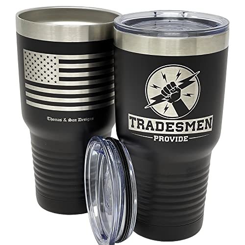 DoubleWall Vacuum Insulated Coffee Tumbler for the Skilled Working Man and Family- ‘TRADESMEN PROVIDE’ Tumbler, 30oz - Gifts for Electricians, Carpenters, Welding, and All Skilled Tradespeople
