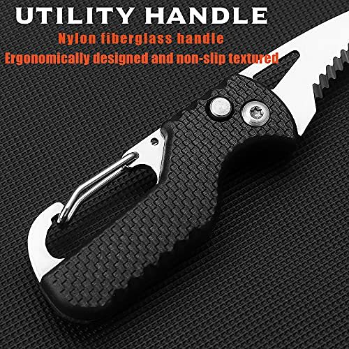 Keychain Knife, 2 Pack Carabiner keychain, Small Pocket Box/ Seatbelt/ Strap Cutter, Razor Sharp Serrated Blade and Paratrooper Hook, EDC Folding Knives, Key Chains for Women Men Everyday Carry