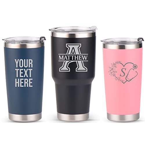 Custom Laser Engraved Insulated 20oz & 30oz Tumblers w/Splash Proof Lid - Personalized Gifts (20oz Tumbler, Pink)