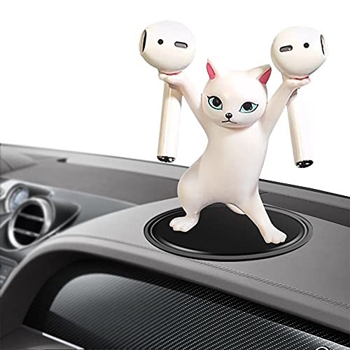 ATHAND Earphone Holder - Cute Cat Figures - Interesting Cat Gifts for Cat Lovers - Funny Desk Decor (White)