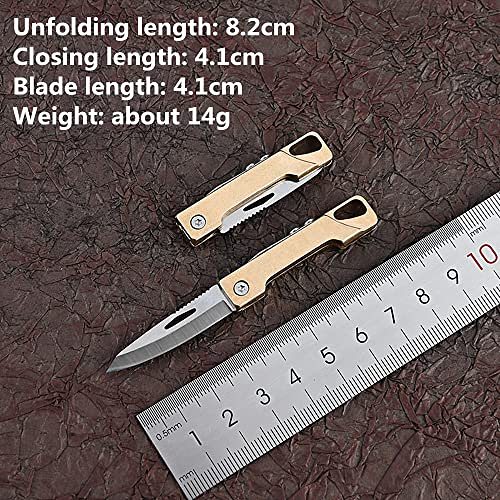 KUNSON Ultra Small Little Folding Pocket Brass Knife, Special High Carbon Alloy Steel Blade Brass Handle, Mini EDC Portable Knife, Ultra Compact and Lightweight (Pointy head)