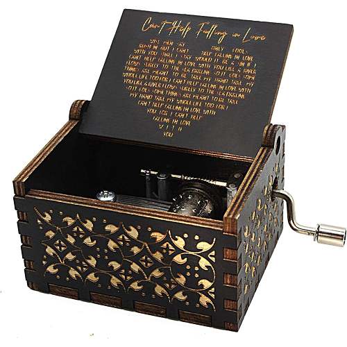 Make the love last forever with this wooden music box which plays, Can’t Help Falling In Love