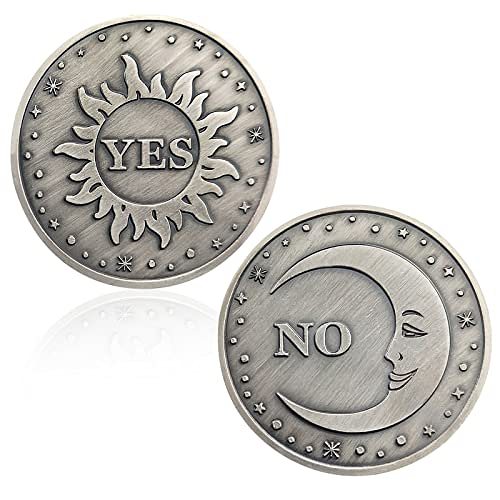 Yes No Coin-Yes or No Decision Maker Coins Funny Flipping Coin Novelty Double Sided Coins Birthdays Christmas Party Gifts, Sun or Moon Pattern