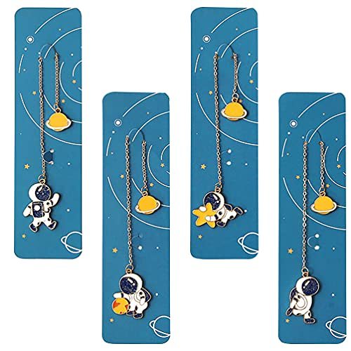 Amosfun Space Gifts 4pcs Astronaut Alloy Bookmark with A String Astronaut Shaped Bookmark for Reading Bookmark Book Accessories Graduation Gift Favor Keepsake Gifts