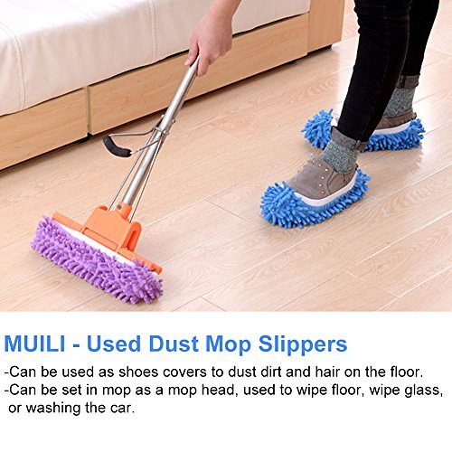 Bontip 4 Pairs (8 Pieces) Unisex Washable Dust Mop Slippers Shoes Microfiber Cleaning House Mop Slippers Multifultional Floor Cleaning Shoes Cover for House Kitchen Office (Free Size)