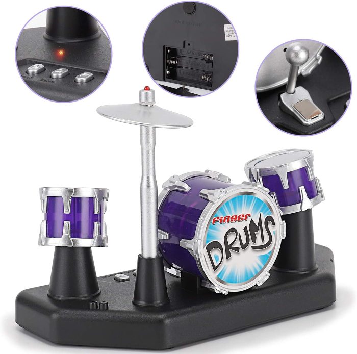 Who doesn't want a mini desktop drum set complete with lights and sound on their desk?