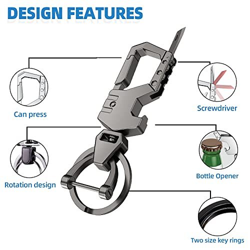 Heavy Duty Keychain Opener with 2 Keyrings Car Keychains, Multifunctional Toolbox for Men and Women Car Keychains