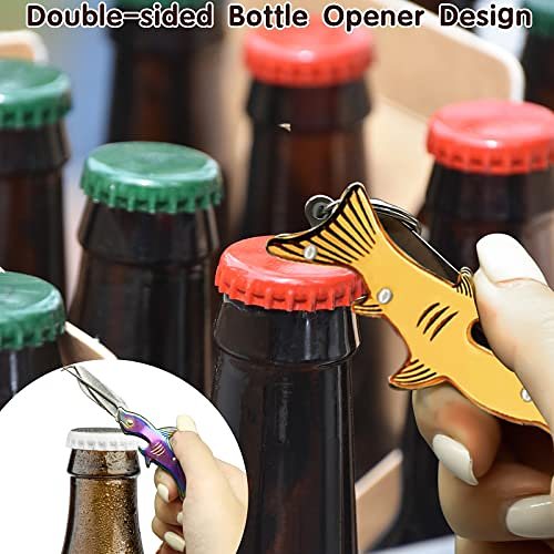 3 Pcs Portable Toothpick, 3 In 1 Keychain Knife with Toothpick Bottle Opener, Metal Reusable Toothpick Key Knife Keychain, Mini Pocket Knife for Outdoor Camp Picnic Travel (Gold Silver Iridescent)