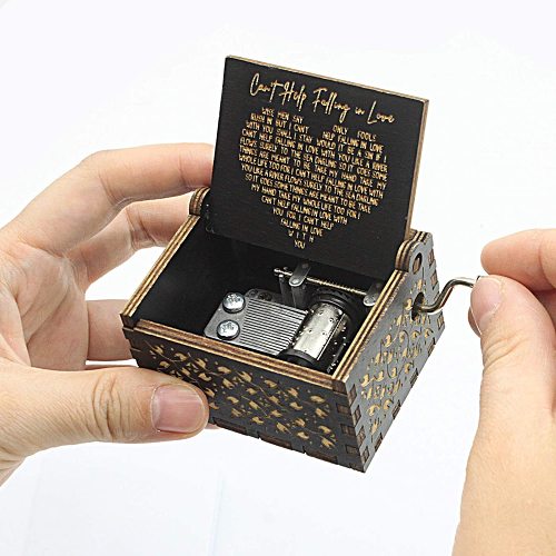 Make the love last forever with this wooden music box which plays, Can’t Help Falling In Love