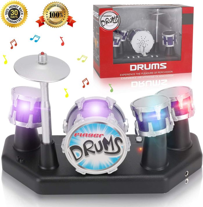 Who doesn't want a mini desktop drum set complete with lights and sound on their desk?