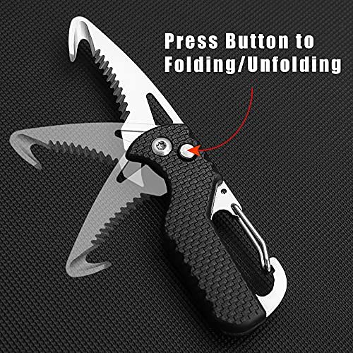Keychain Knife, 2 Pack Carabiner keychain, Small Pocket Box/ Seatbelt/ Strap Cutter, Razor Sharp Serrated Blade and Paratrooper Hook, EDC Folding Knives, Key Chains for Women Men Everyday Carry
