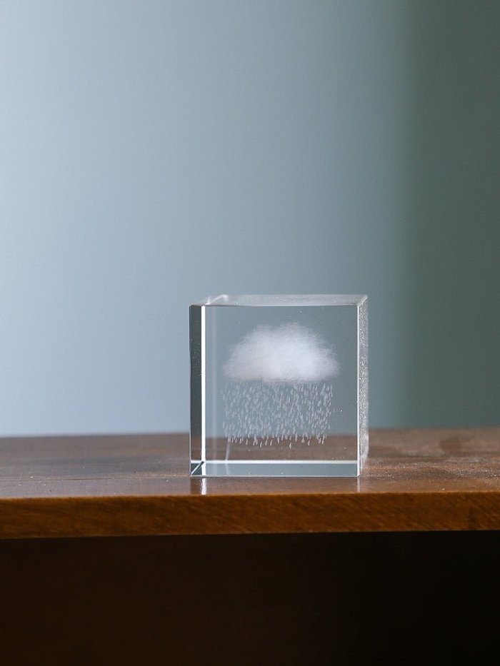 Captured Rainy Cloud Display Cube